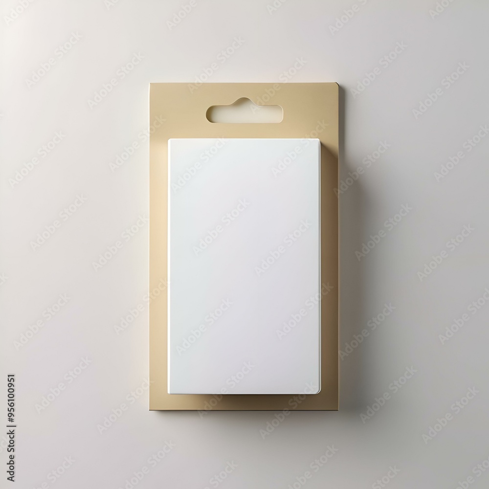 Clean and minimalist mockup featuring a white box with a hang tab on a beige background. perfect for showcasing your product packaging designs.