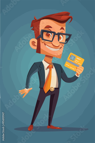 Confident Businessman Repairing Credit Card with Bandage, Credit Repair and Financial Recovery Concept