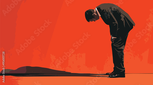 Businessman Bowing Down in Apology, Expressing Regret and Asking for Forgiveness After Mistake or Failure Concept