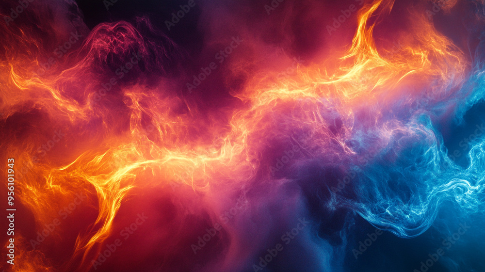 Fototapeta premium Abstract illustration of vibrant swirling colors resembling cosmic energy in a dark background