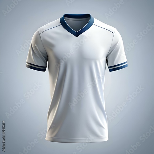 Blank white t shirt with a V neck and blue trim. photo