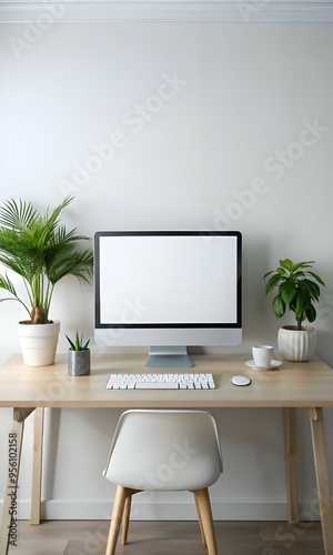 Clean and minimalist desktop mockup with a white computer screen. perfect for showcasing your website or design.