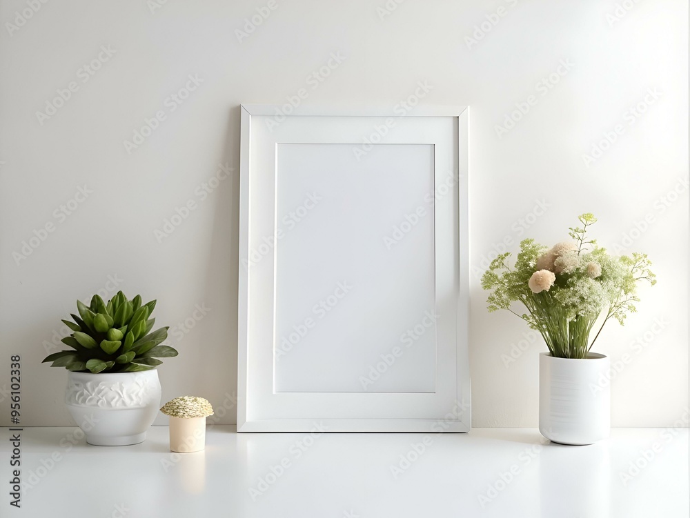 A minimalist mockup featuring a white frame against a clean white background. A minimalist mockup featuring a white frame against a clean white background.