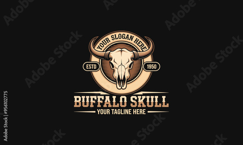 Vintage logo featuring a buffalo skull with western elements.