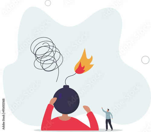 Anxiety, stressed or anger emotion, mental problem or depression, exhaustion or overworked concept.flat design with people.
