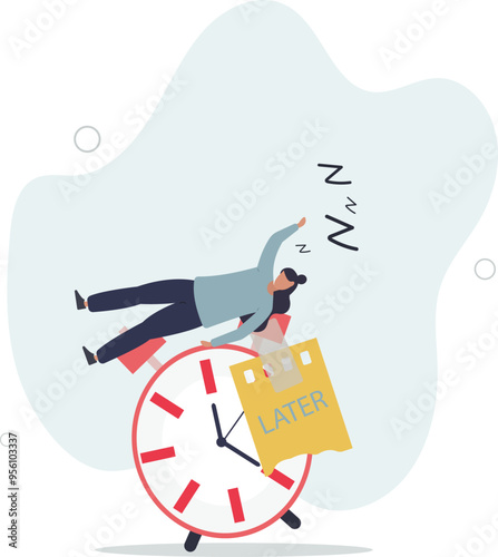 Procrastination do it later, postpone to work tomorrow, unproductive and excuse concept.flat design with people.