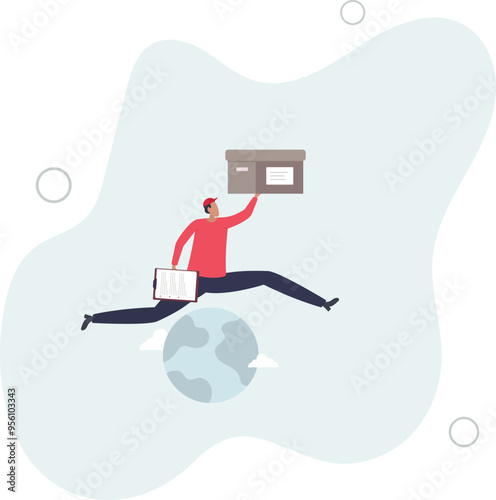 Global logistics service, world import and export transportation, shippings and good delivery concept.flat design with people.