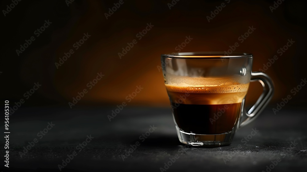 Isolated espresso coffee in a glass mug on a dark backdrop Isolated espresso coffee in a glass mug on a dark backdrop
