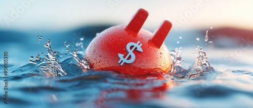 Interest rate symbol sinking in water, metaphor for financial markets in decline