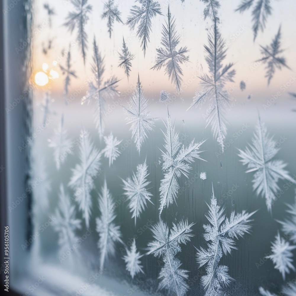 Intricate frost patterns on a windowpane