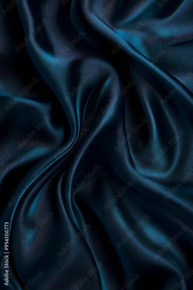 Fototapeta premium Deep Blue Silky Fabric with Elegant Folds and Creases, Mesmerizing Texture and Light Play