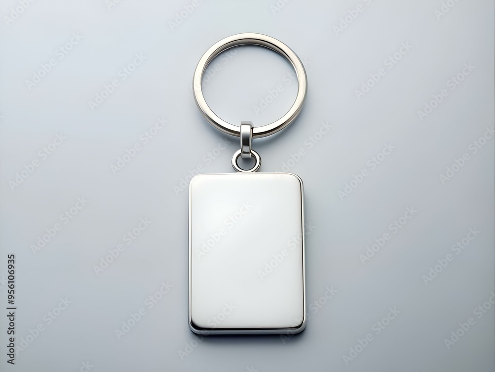 Fototapeta premium A clean and professional mockup of a blank silver keychain with a rectangular tag.