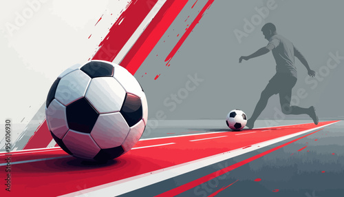 Soccer Ball on Red Track with Running Man Shadow