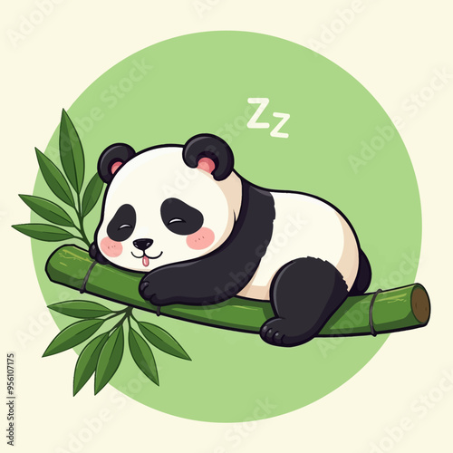 Sleeping Panda on Bamboo Stalk