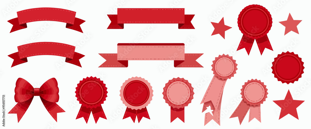 Red Ribbon Collection: 12 Different Styles of Medals and Ribbons Red Ribbon Collection: 12 Different Styles of Medals and Ribbons