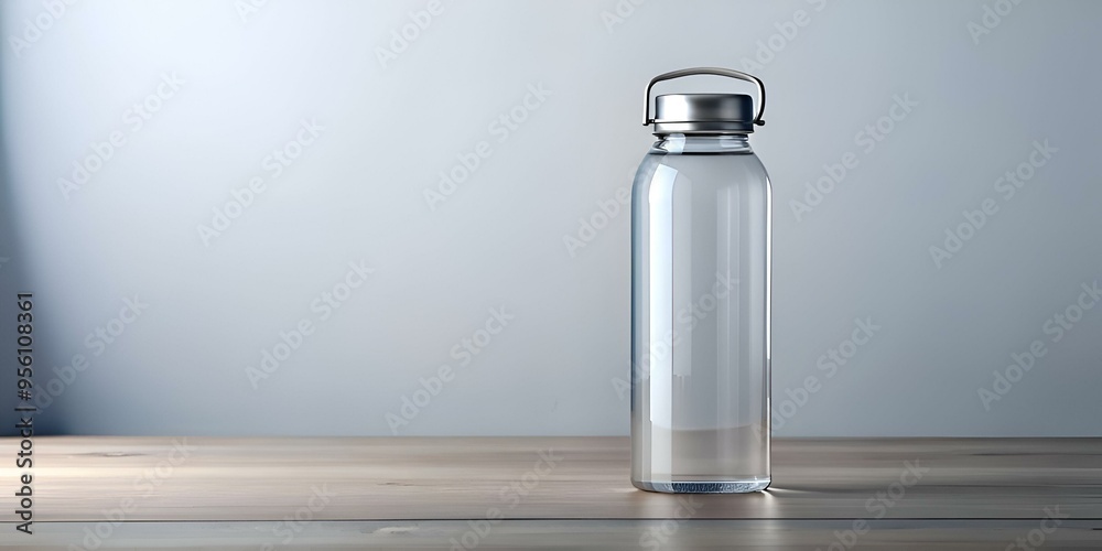 Clean and simple. this mockup showcases a clear glass water bottle with a silver lid and handle. perfect for branding or product design projects. Clean and simple. this mockup showcases a clear glass water bottle with a silver lid and handle. perfect for branding or product design projects.
