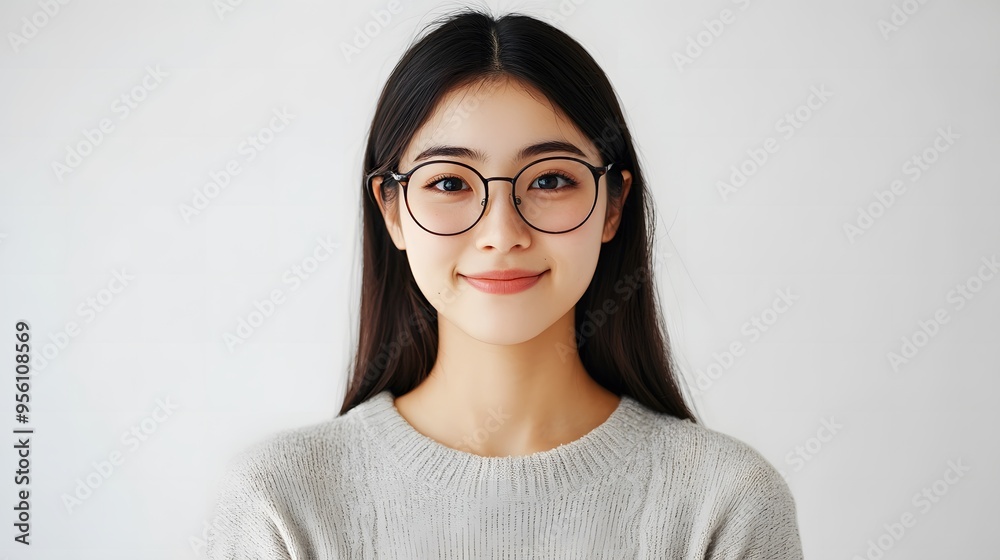 眼鏡をかけた笑顔の日本人女性 眼鏡をかけた笑顔の日本人女性
