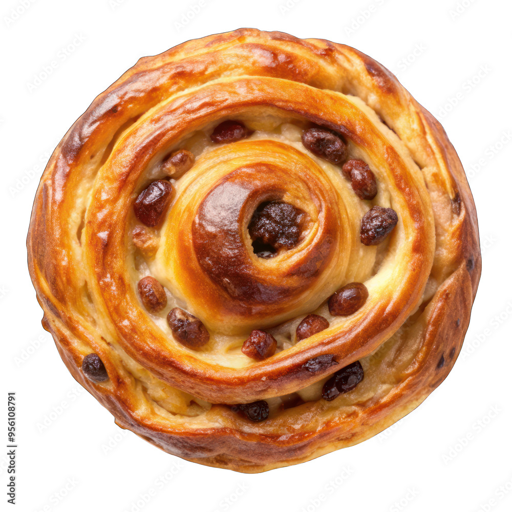 Fototapeta premium Raisin danish pastry top view close up isolated on transparent background