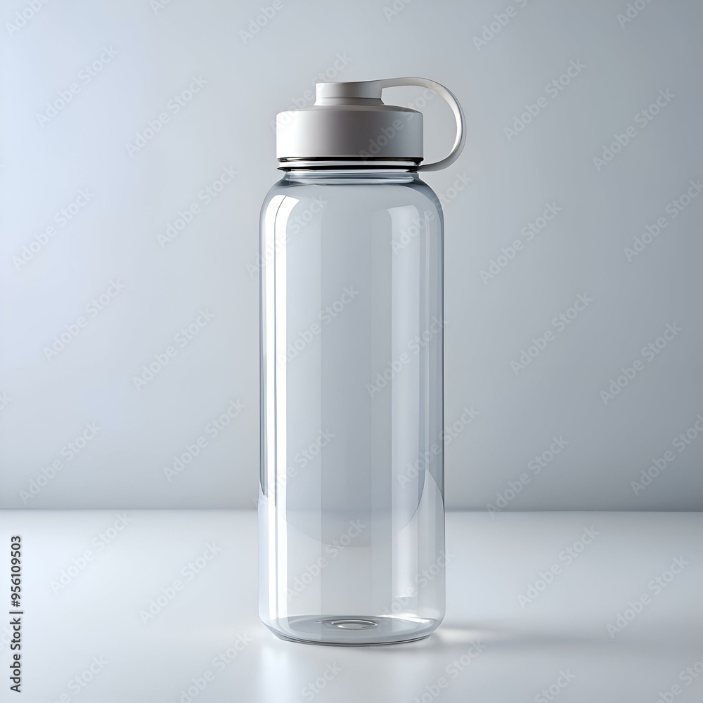 A clean and simple clear water bottle with a white lid and carrying loop. perfect for a healthy lifestyle.