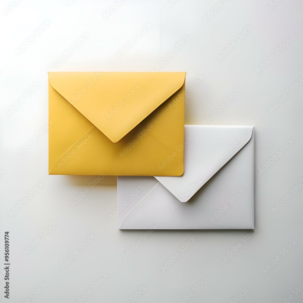 A minimalist image featuring a yellow and white envelope overlapping. representing communication and correspondence. A minimalist image featuring a yellow and white envelope overlapping. representing communication and correspondence.