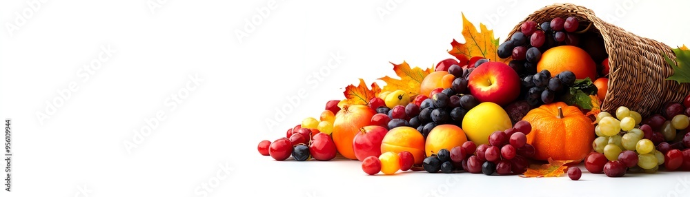 A cornucopia filled with a variety of fruits and vegetables, symbolizing abundance and harvest, perfect for Thanksgiving and autumn themes. A cornucopia filled with a variety of fruits and vegetables, symbolizing abundance and harvest, perfect for Thanksgiving and autumn themes.