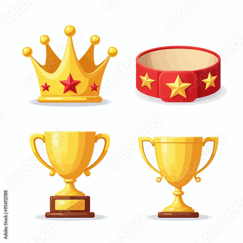 Crown, Trophy, and Belt Icons Set