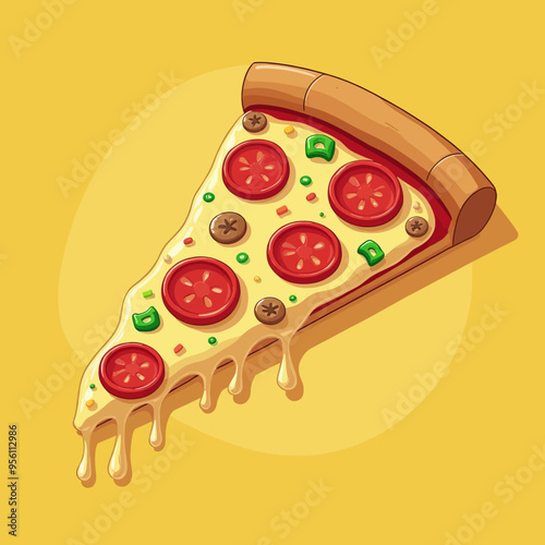 Cheesy Pizza Slice with Toppings and Sauce
