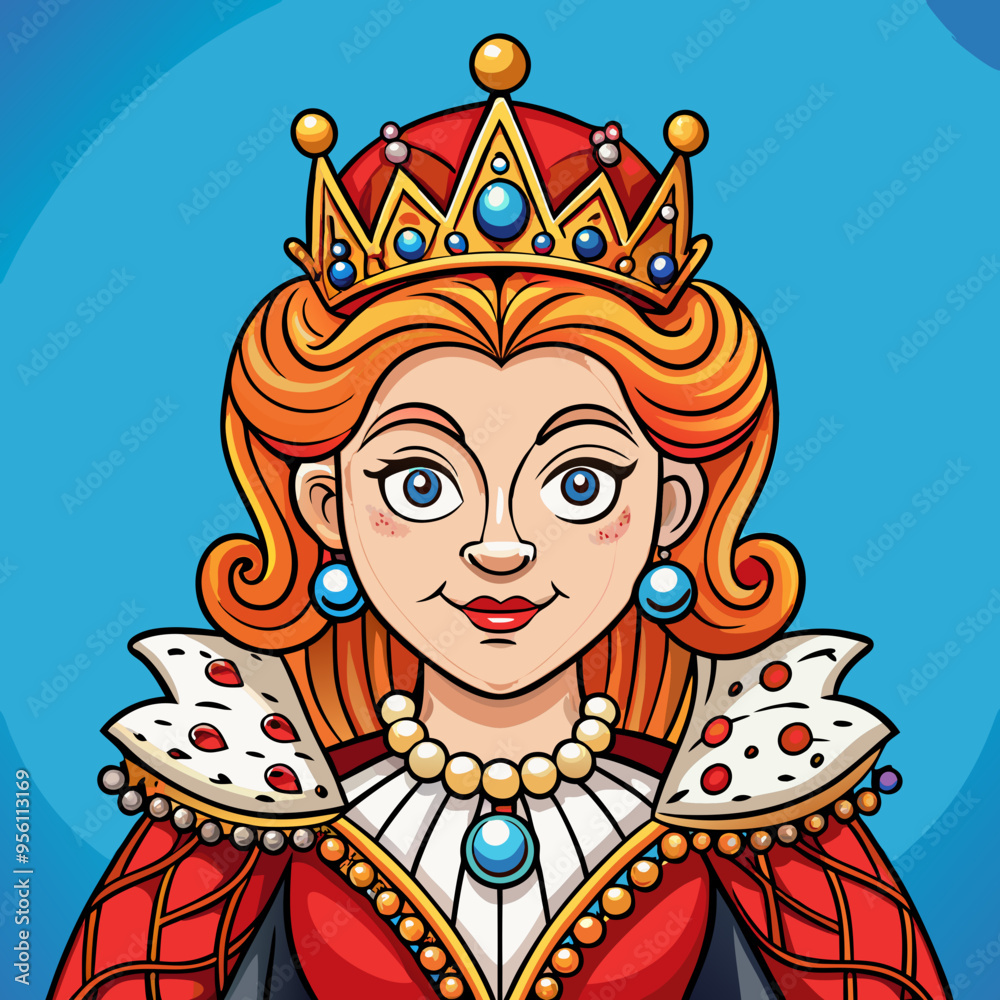 queen royal woman vector cartoon illustration