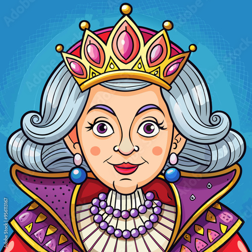 queen royal woman vector cartoon illustration