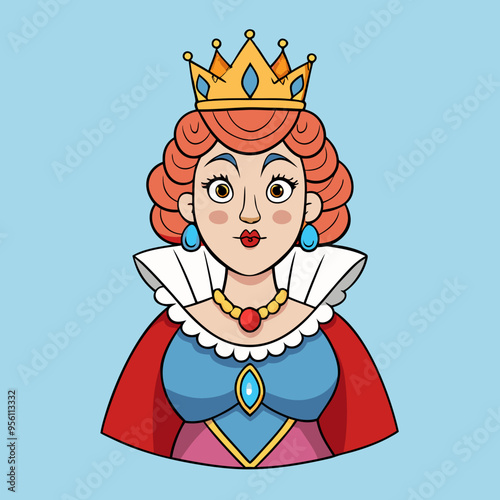 queen royal woman vector cartoon illustration