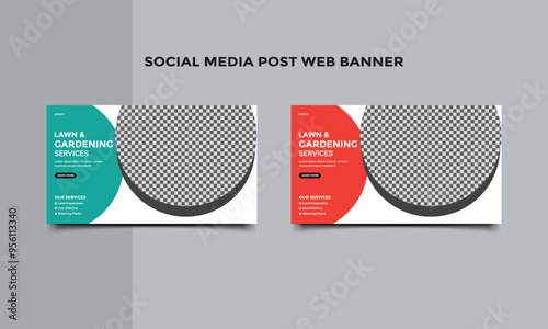 Lawn and Gardening service social media post web banner template.