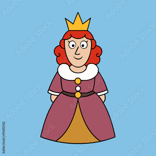queen royal woman vector cartoon illustration