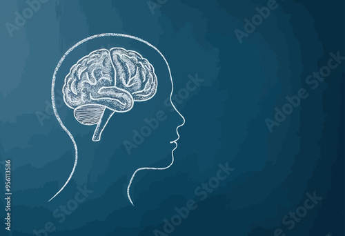 Brain Silhouette on Blue Background