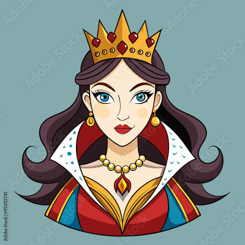 queen royal woman vector cartoon illustration