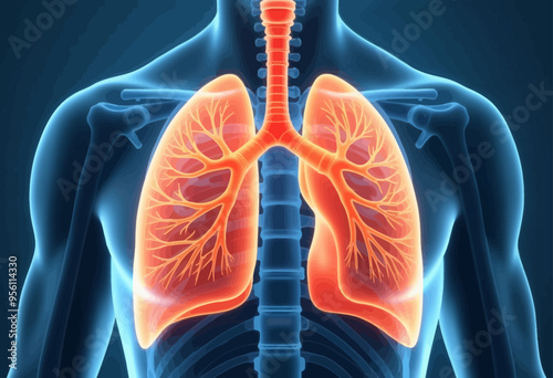 3D Illustration of Human Anatomy: Lung and Ribcage