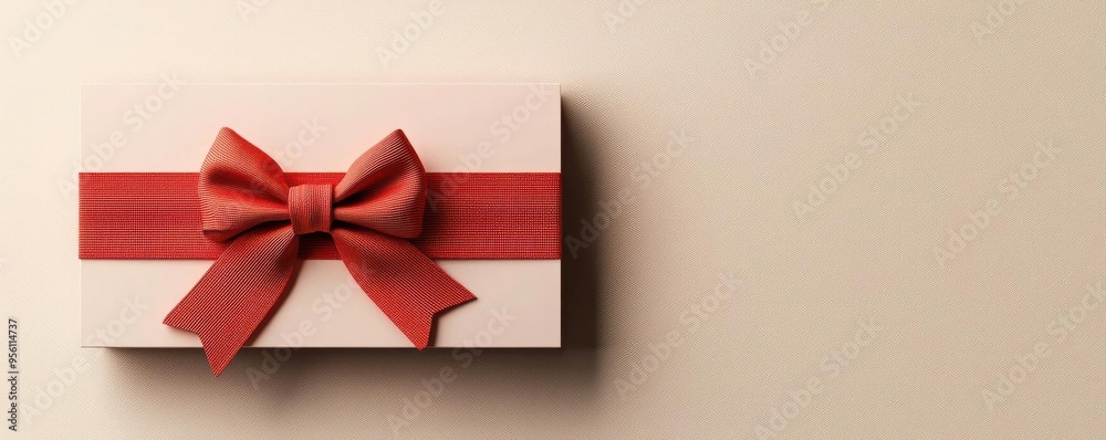 Gift voucher with a classic red bow and subtle gold accents, timeless design, 3D illustration Gift voucher with a classic red bow and subtle gold accents, timeless design, 3D illustration
