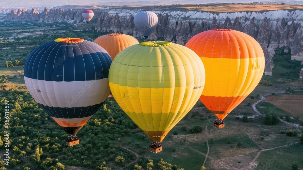 Obraz premium Aerial view of colorful hot air balloons over Cappadocia