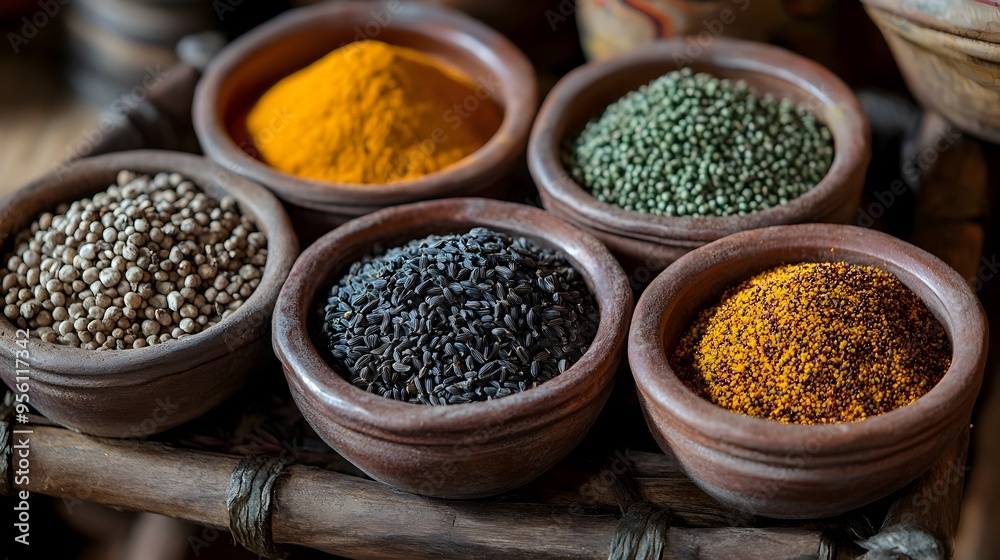 Baltna Assorted Ethiopian Spices Displayed in Tidy Ceramic Bowls Stock Photo ...