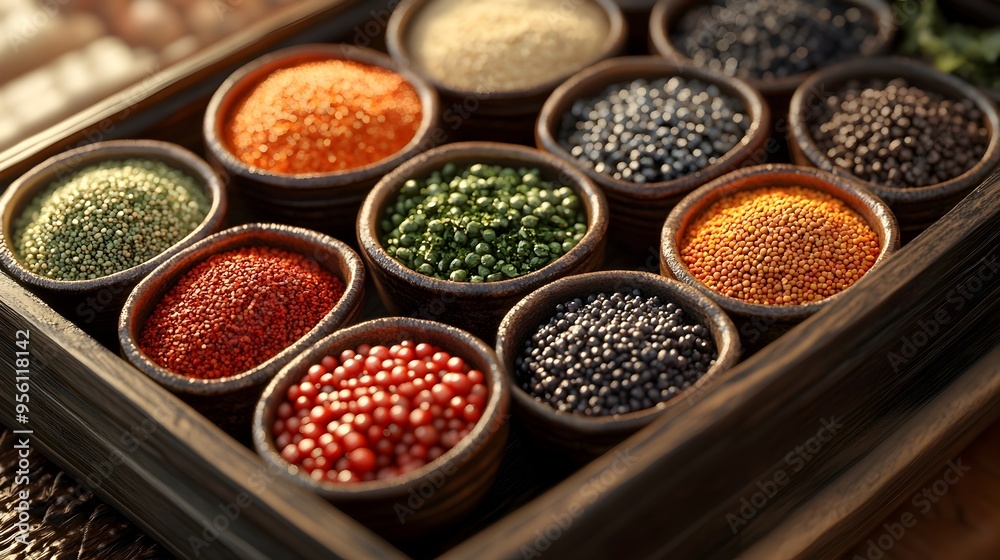 Assorted Japanese Spices Arranged on Ceramic Tray with Vibrant Traditional Styling Assorted Japanese Spices Arranged on Ceramic Tray with Vibrant Traditional Styling