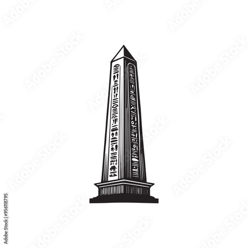 Egyptian Clipart Design - Ancient Egyptian Obelisk Vector illustration in black and white