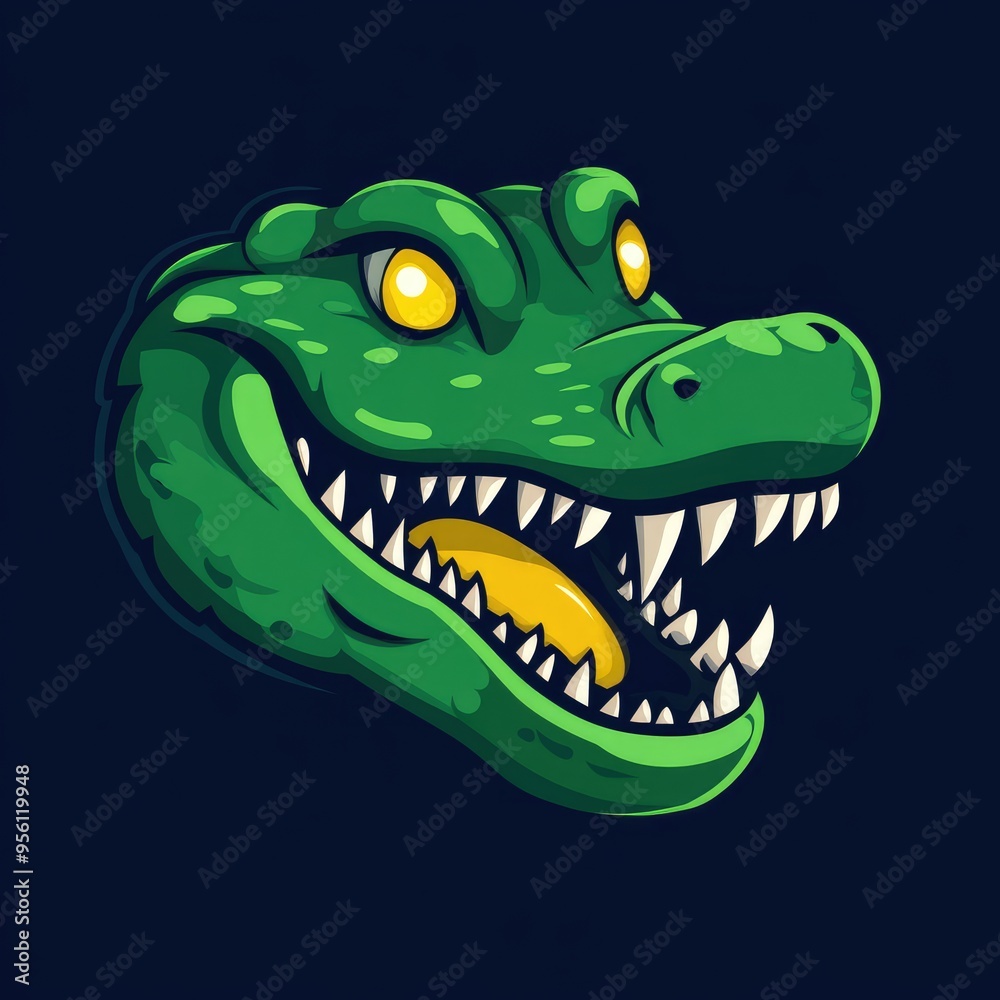 Green Alligator Head with Sharp Teeth and Yellow Eyes Green Alligator Head with Sharp Teeth and Yellow Eyes