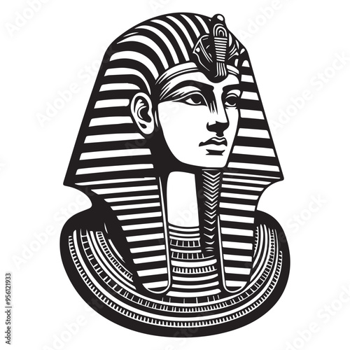 Egyptian Clipart Design - Pharaoh with Iconic Nemes Headdress Vector illustration in black and white