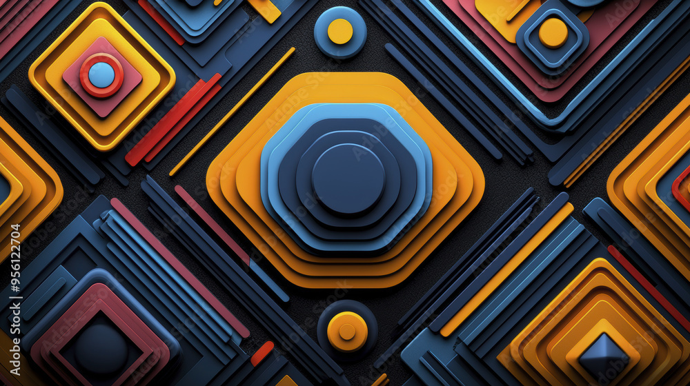 Colorful geometric shapes create vibrant and dynamic design with overlapping layers and contrasting colors. Colorful geometric shapes create vibrant and dynamic design with overlapping layers and contrasting colors.