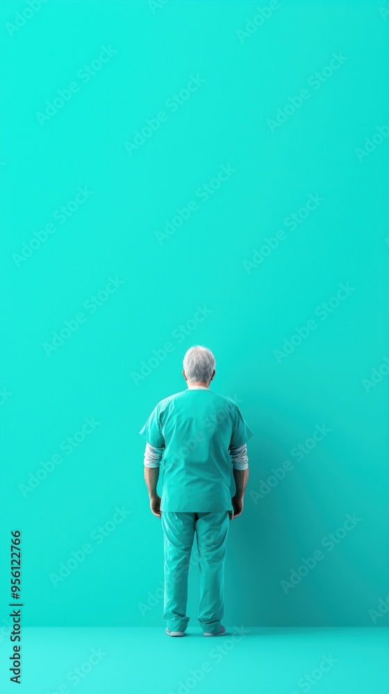 Modern Minimalist Anesthesiologist Monitoring Patient on Clean Background with Copy Space Modern Minimalist Anesthesiologist Monitoring Patient on Clean Background with Copy Space