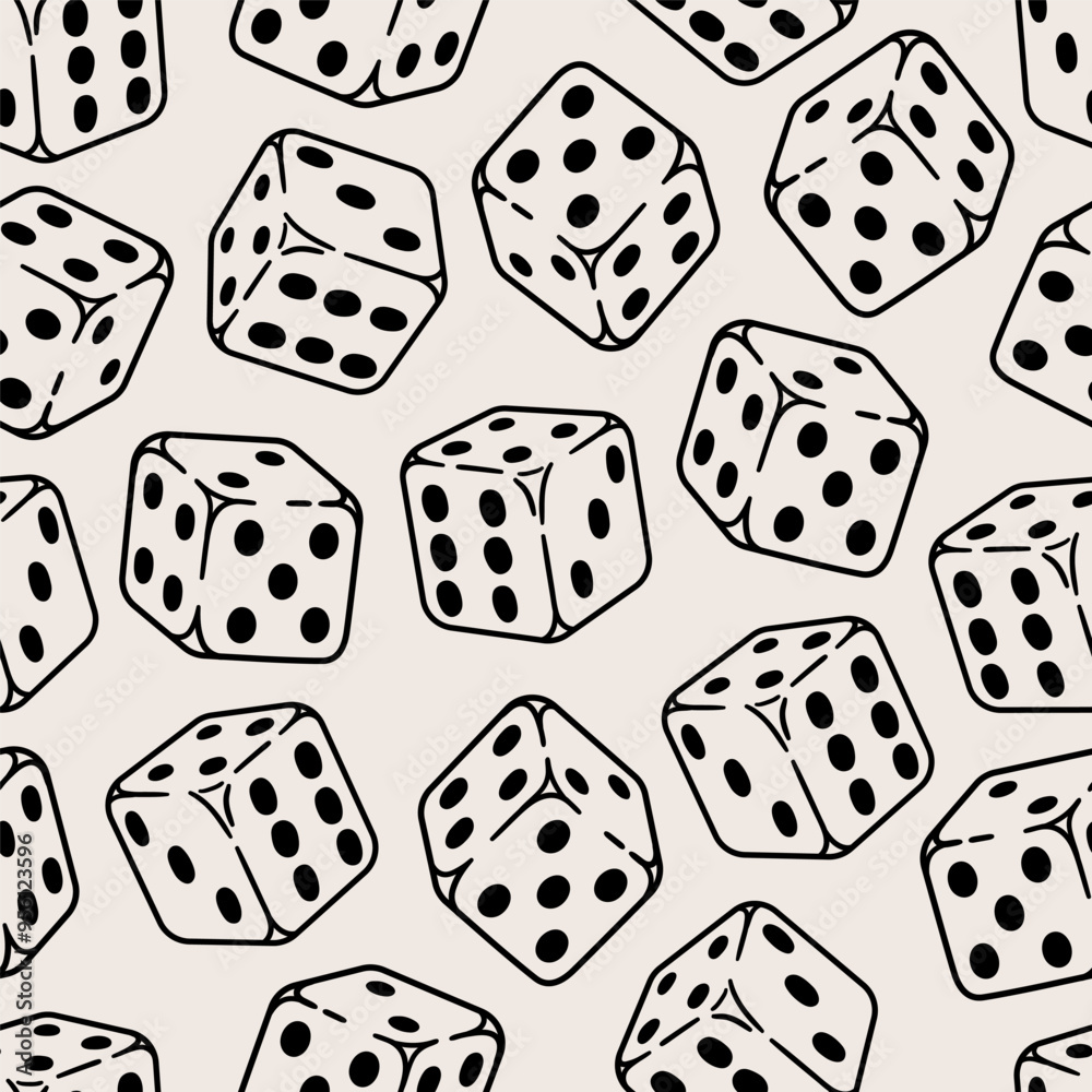 Seamless pattern with game dice. Hand drawn illustration in sketch style. Seamless pattern with game dice. Hand drawn illustration in sketch style.
