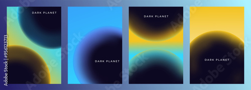 abstract blue yellow color gradient dark planet cover poster background design set