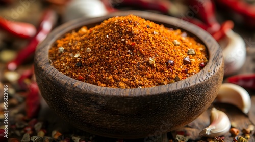 Enticing Berbere Spice Blend in Handcrafted Wooden Bowl photo