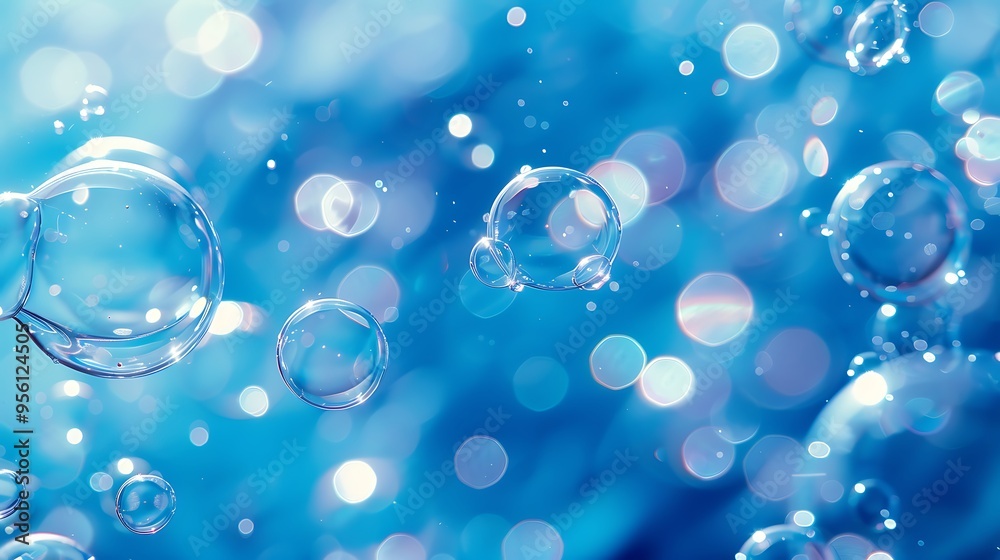 Lovely soapy bubbles flowing across a lush blue backdrop Lovely soapy bubbles flowing across a lush blue backdrop