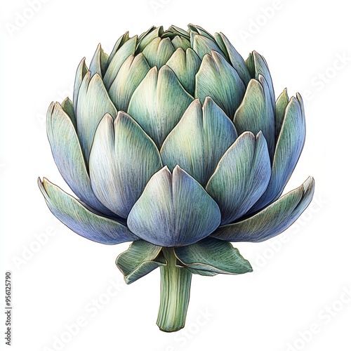 Close-up of a fresh artichoke with detailed texture and vibrant colors.