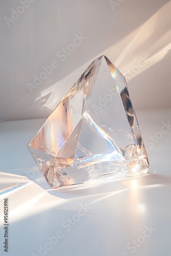 Prism Spectrum: Light Refraction and Dispersion on Reflective Surface, Crystal Prism Light Play